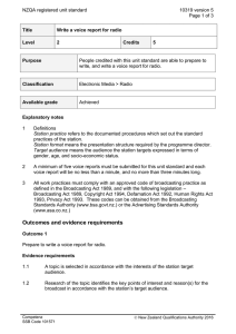 NZQA registered unit standard 10319 version 5  Page 1 of 3