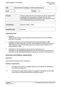 NZQA registered unit standard 26554 version 1  Page 1 of 3
