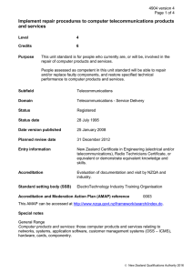 Implement repair procedures to computer telecommunications products and services