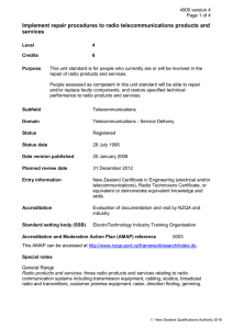 Implement repair procedures to radio telecommunications products and services