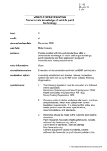 VEHICLE SPRAYPAINTING Demonstrate knowledge of vehicle paint technology