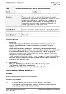 NZQA registered unit standard 8085 version 7  Page 1 of 4