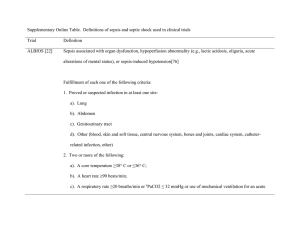Supplementary Online Table.  Definitions of sepsis and septic shock... Trial Definition