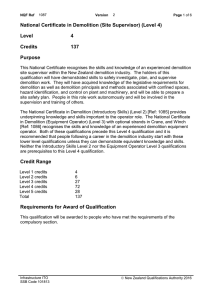 National Certificate in Demolition (Site Supervisor) (Level 4) Level 4 Credits