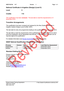 National Certificate in Irrigation (Design) (Level 5) Level 5 Credits