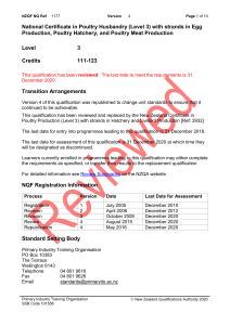 National Certificate in Poultry Husbandry (Level 3) with strands in... Production, Poultry Hatchery, and Poultry Meat Production