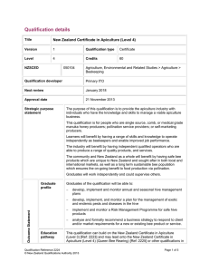 Qualification details  New Zealand Certificate in Apiculture (Level 4)