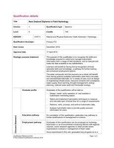 Qualification details  New Zealand Diploma in Field Hydrology