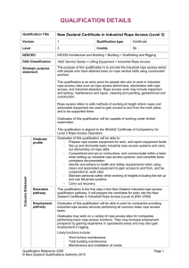 QUALIFICATION DETAILS  New Zealand Certificate in Industrial Rope Access (Level 3)