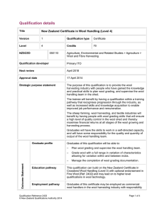 Qualification details  New Zealand Certificate in Wool Handling (Level 4)