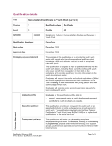 Qualification details New Zealand Certificate in Youth Work (Level 3)