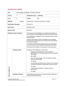 Qualification details  New Zealand Certificate in Floristry (Level 2)