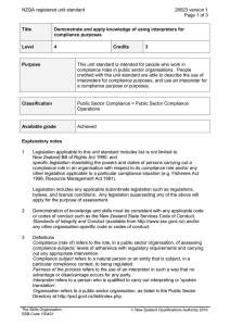 NZQA registered unit standard 26923 version 1  Page 1 of 3