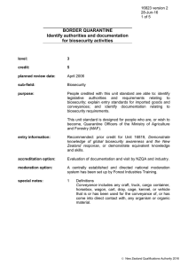 BORDER QUARANTINE Identify authorities and documentation for biosecurity activities