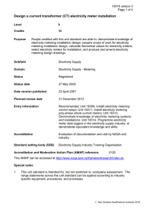 Design a current transformer (CT) electricity meter installation