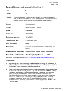 Carry out laboratory tests on electrical insulating oil