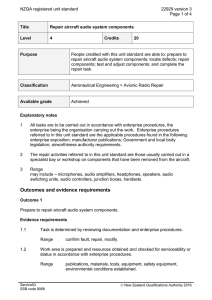 NZQA registered unit standard 22929 version 3  Page 1 of 4