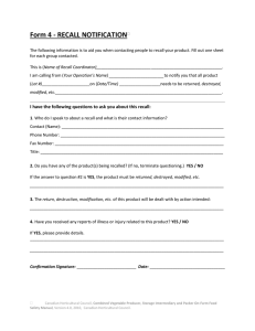 Form 4 - RECALL NOTIFICATION