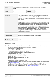 NZQA registered unit standard 26508 version 1  Page 1 of 4