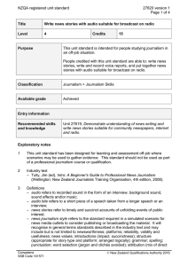 NZQA registered unit standard 27620 version 1  Page 1 of 4
