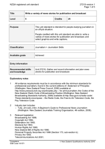NZQA registered unit standard 27219 version 1  Page 1 of 5