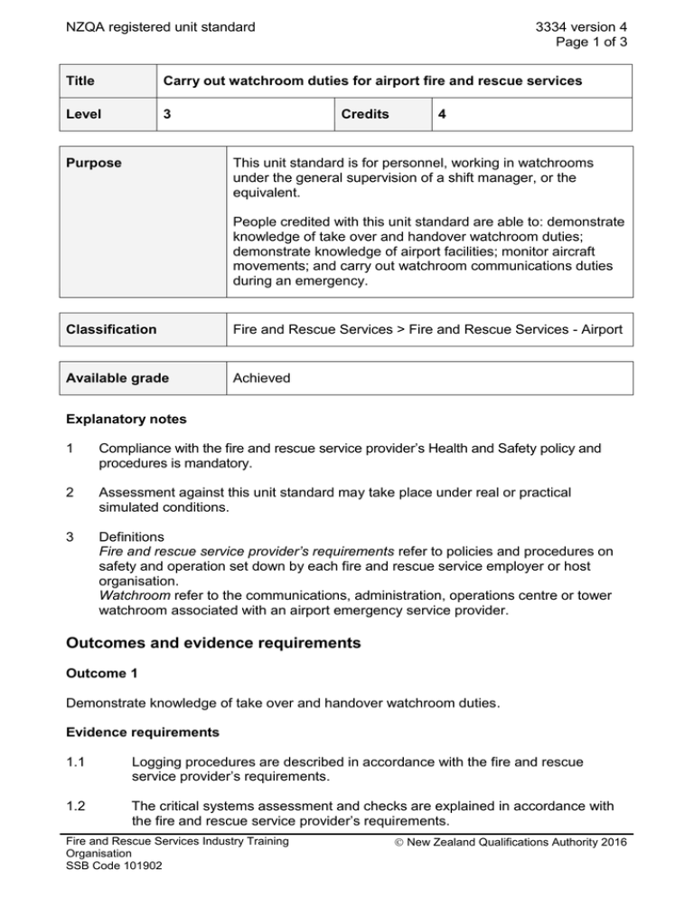 NZQA registered unit standard 3334 version 4 Page 1 of 3