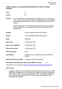 Collate, publish, and maintain specifications for food or related products