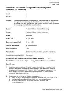 Describe the requirements for organic food or related product