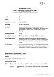 MOUNTAIN BIKING Select, set up and maintain a mountain