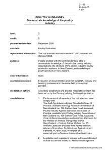POULTRY HUSBANDRY Demonstrate knowledge of the poultry industry