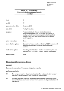 POULTRY HUSBANDRY Demonstrate knowledge of poultry nutrition