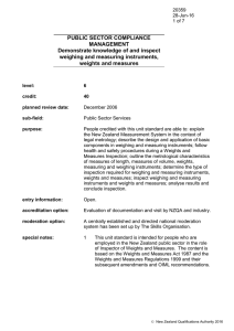 PUBLIC SECTOR COMPLIANCE MANAGEMENT Demonstrate knowledge of and inspect weighing and measuring instruments,