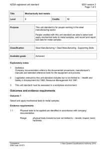 NZQA registered unit standard 9291 version 3  Page 1 of 3
