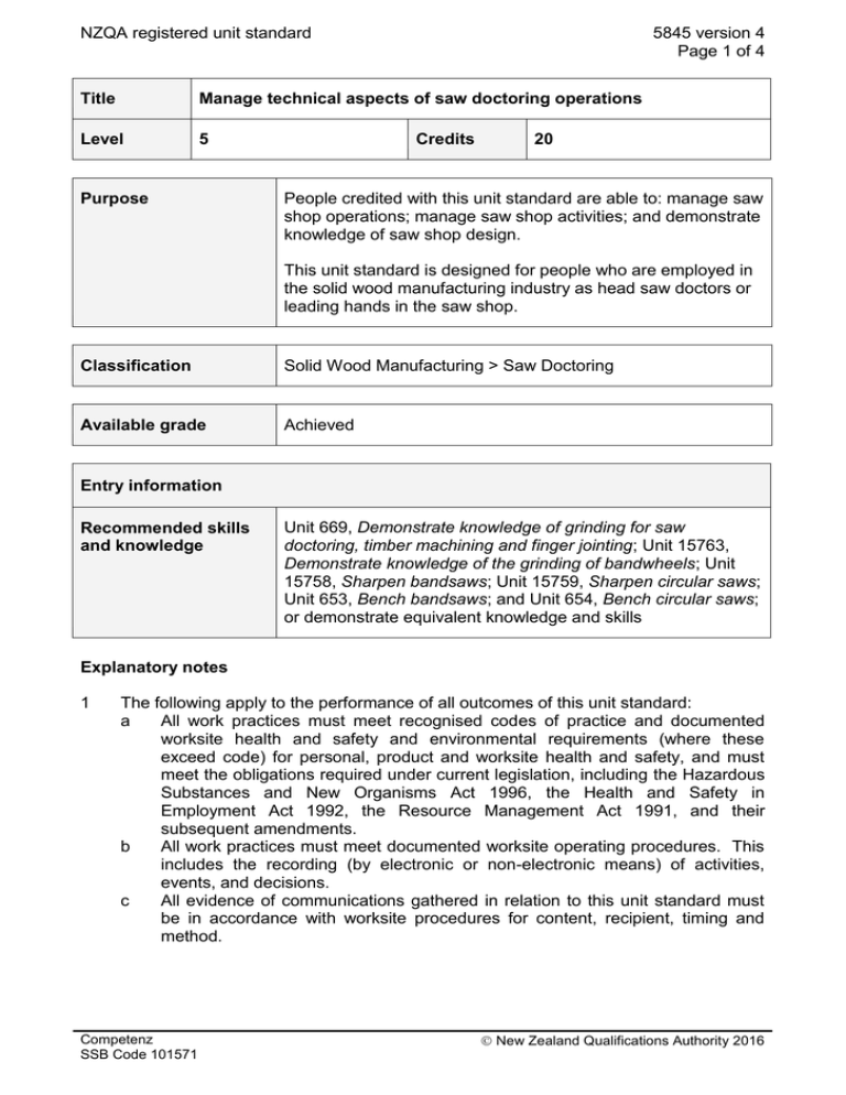 NZQA registered unit standard 5845 version 4 Page 1 of 4