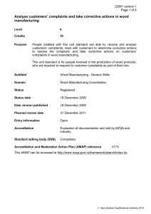 Analyse customers’ complaints and take corrective actions in wood manufacturing