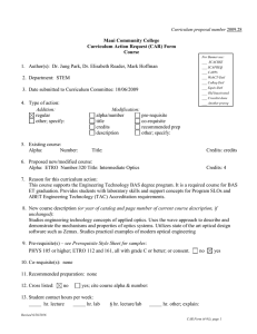 Maui Community College Curriculum Action Request (CAR) Form Course