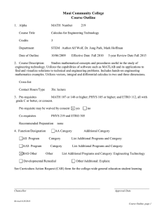 2009.31 - Mathematics (MATH) 219: Calculus for Engineering Technology, Course Outline