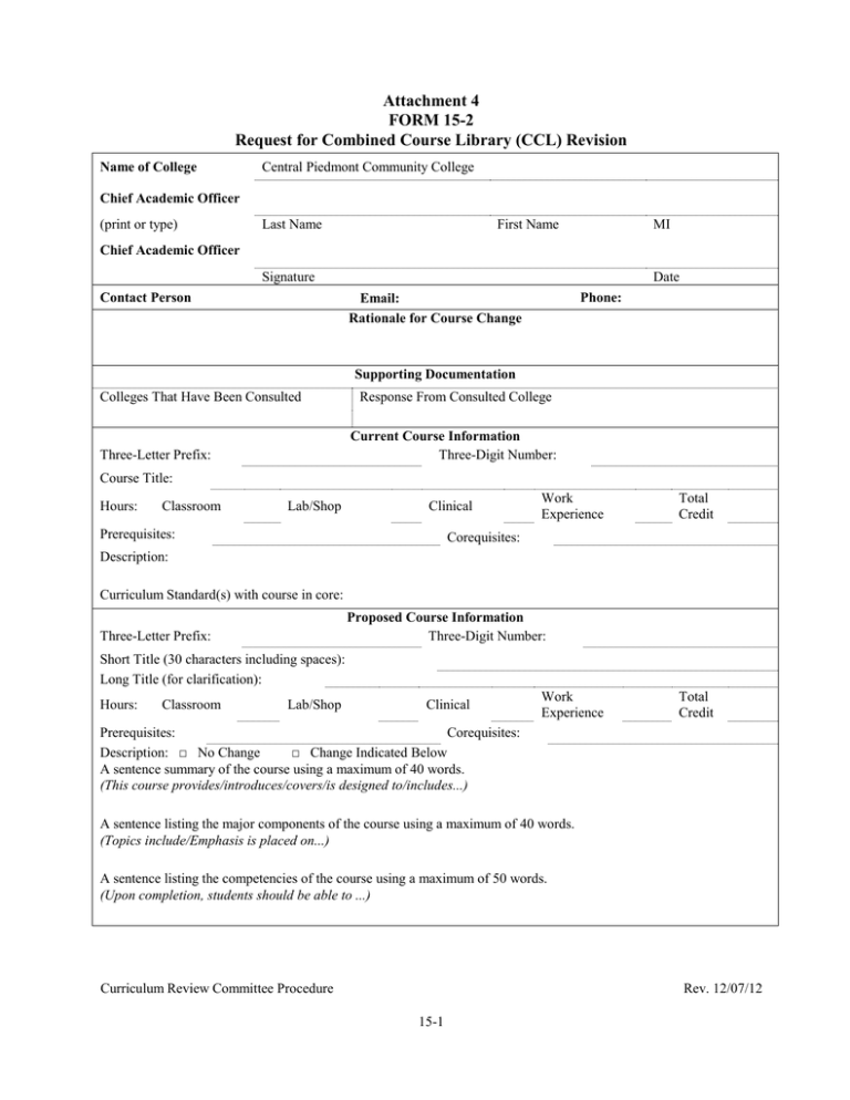 Curriculum Committee Form: 15-2 CCL Course Revision