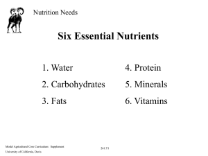 Six Essential Nutrients 1. Water 4. Protein 2. Carbohydrates