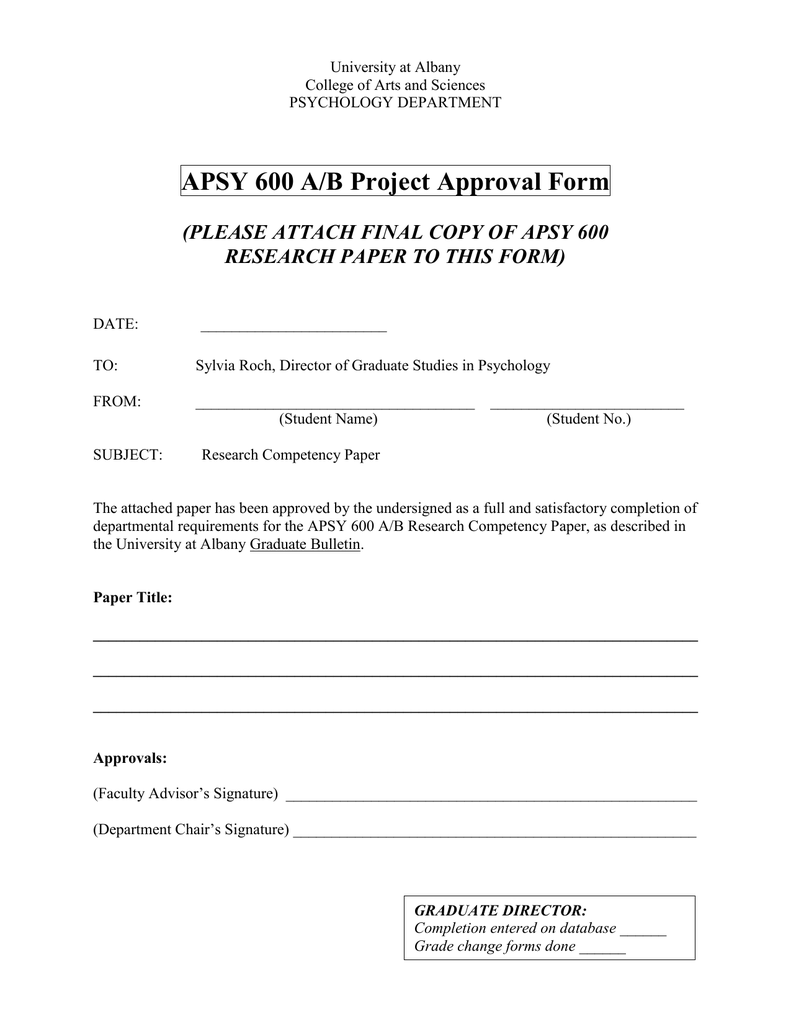 APSY 600 A B Project Approval Form RESEARCH PAPER TO THIS 