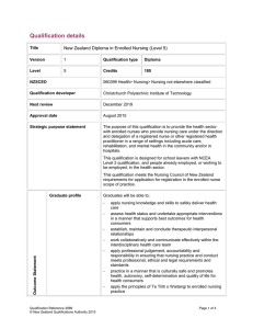Qualification details  New Zealand Diploma in Enrolled Nursing (Level 5)