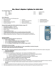 Mrs. Howe’s Algebra 1 Syllabus for 2013-2014