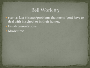1-27-14: List 6 issues/problems that teens (you) have to Finish presentations