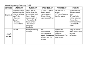Week Beginning January 13-17  COURSE MONDAY