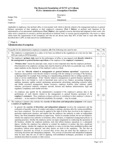 FLSA Administrative Exemption Checklist