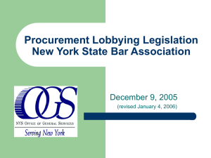 Procurement Lobbying Legislation New York State Bar Association December 9, 2005