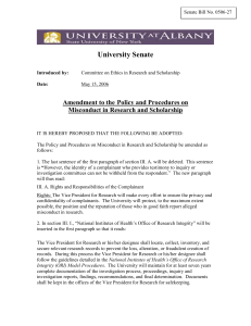 Proposal to Amend the Policy and Procedures on Misconduct in Research and Scholarship