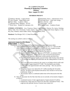 Planning &amp; Budgeting Committee Minutes Date: August 23, 2012