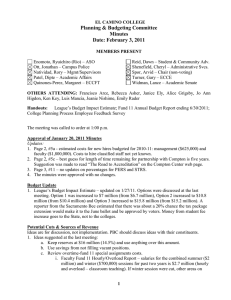 Planning &amp; Budgeting Committee Minutes Date: February 3, 2011