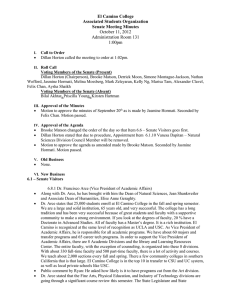 El Camino College Associated Students Organization Senate Meeting Minutes October 11, 2012